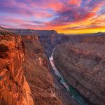Grand Canyon sunrise landscape with the Colorado River in Arizona, USA