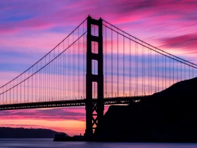 California coastline with Golden Gate Bridge and sunset view