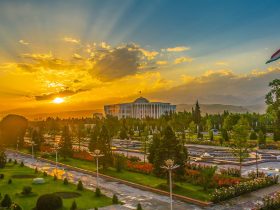 Stunning view of Dushanbe with its beautiful landscapes and the Pamir Mountains in the background.